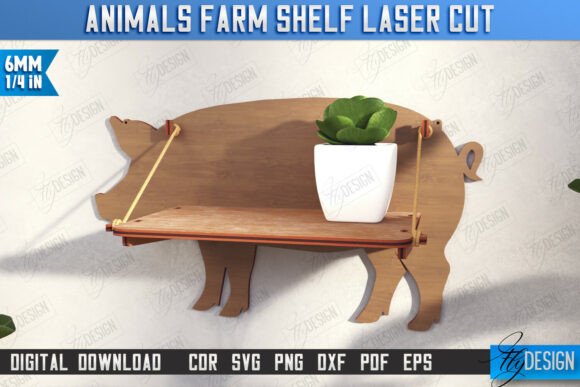 Animals Shaped Wall Shelf Laser Cut Pig for Creative Projects