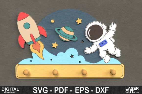 Astronaut Rocket Wall Hook SVG