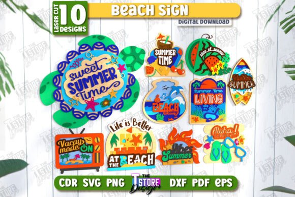 Beach Wall Signs Laser Cut Bundle CNC