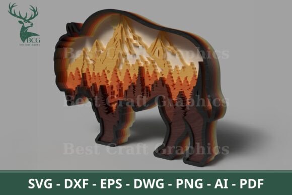 Discover the Beauty of the Mountain Bison Scene 8-Layer SVG