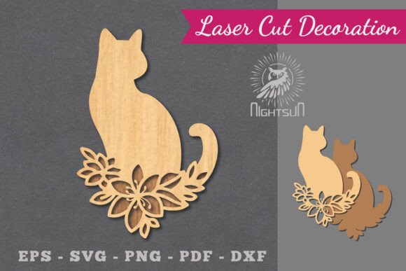 Floral Cat Laser Cut Decoration 4