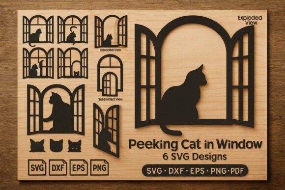 Peeking Cat in Window SVG Bundle